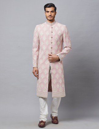 Amazing pink silk sherwani for wedding