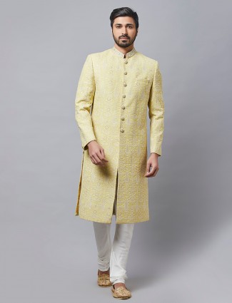 Amazing yellow silk sherwani for wedding