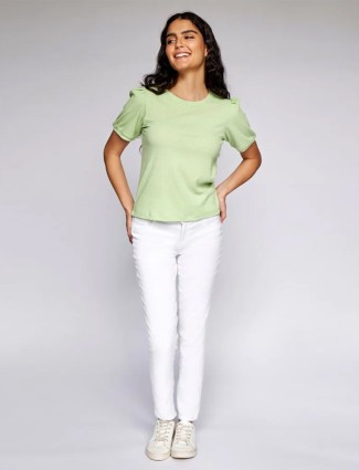AND casual wear knited solid top in pistacho green