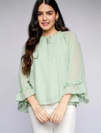 AND designer mint green georgette solid top
