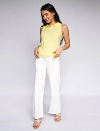 AND latest light yellow knited casual wear top