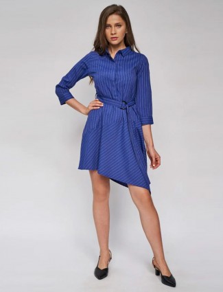 AND Navy Blue Solid A-Line Dress