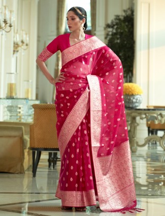 Appealing party wear tissue silk saree in magenta color