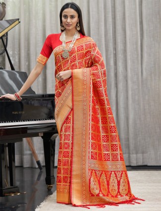 Appealing red wedding look saree in kanjivaram silk fabric