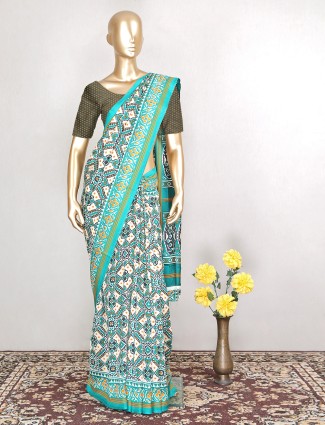 Aqua alluring festive look saree in cotton silk