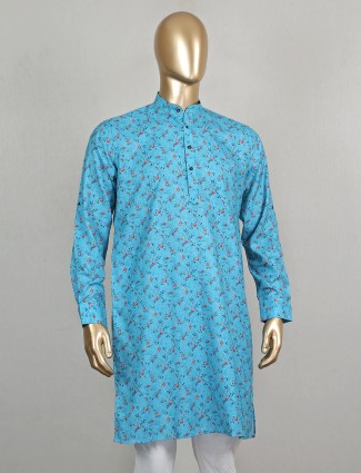 Aqua blue cotton short pathani for festive
