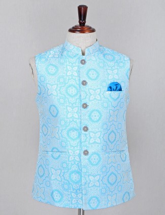 Aqua cotton silk waistcoat for parties