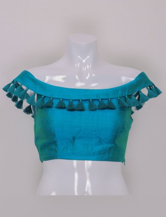 Aqua silk plain ready made blouse