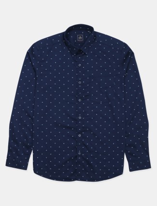 Arrow navy printed cotton casual shirt for men