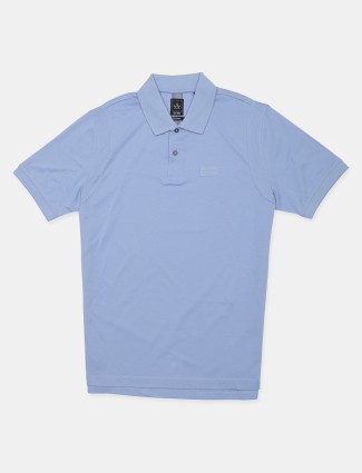 Arrow solid blue cotton slim fit polo t-shirt