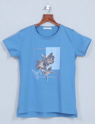 Astron blue casual top for women in cotton