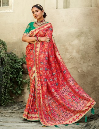 Attirable ruby red patola silk saree for wedding seasons