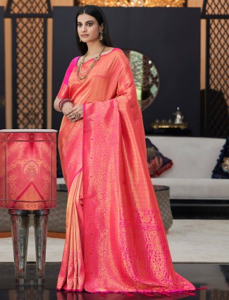 Attractive kanjivaram silk saree for wedding events In magenta