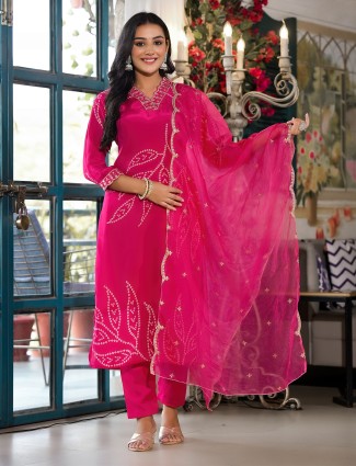 Attractive magenta silk printed kurti set