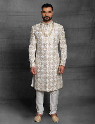 Attractive off white silk sherwani for wedding