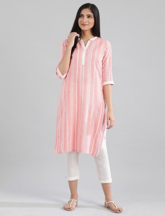 Aurelia baby pink stripe cotton casual wear kurti