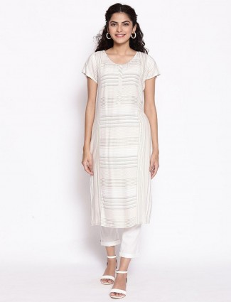 Aurelia off white simple casual wear stripe kurti in cotton