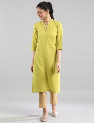 Aurelia plain lime yellow cotton casual wear solid kurti