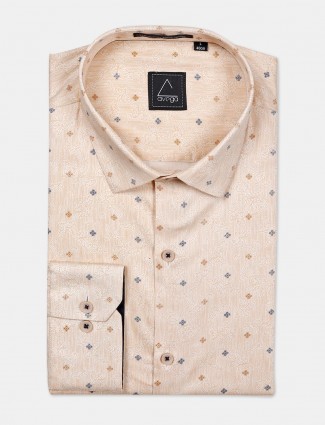 Avega beige printed cotton fabric mens shirt