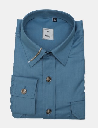 Avega blue color solid style cotton shirt