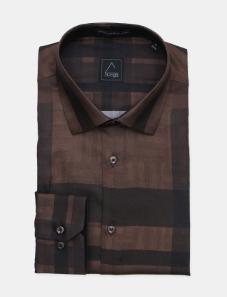 Avega brown stripe pattern cotton formal shirt