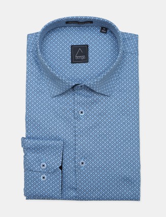 Avega cotton fabric blue printed mens shirt
