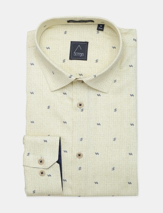 Avega cotton fabric lemon yellow printed mens shirt