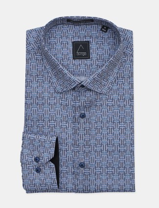 Avega cotton printed sky blue formal shirt