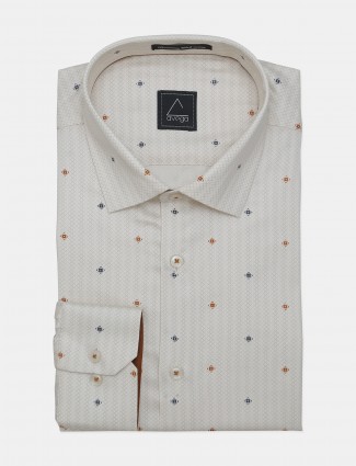 Avega cream printed pattern cotton formal shirt