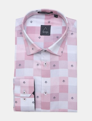 Avega full buttoned placket printed white and pink shirt