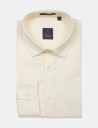 Avega lemon yellow color textured slim fit cotton shirt
