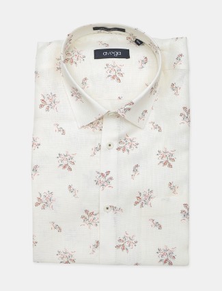 Avega linen fabric cream color printed mens shirt