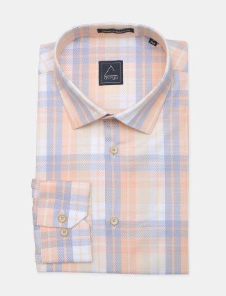 Avega peach checks cotton formal shirt