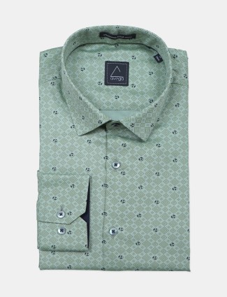Avega pista green printed formal shirt