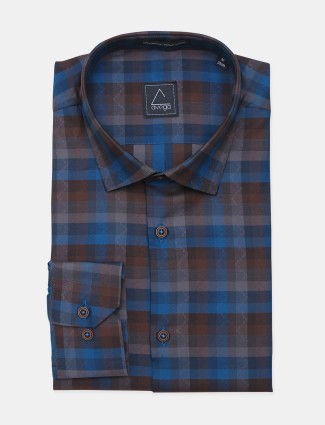 Avega presented blue brown checks style cotton shirt