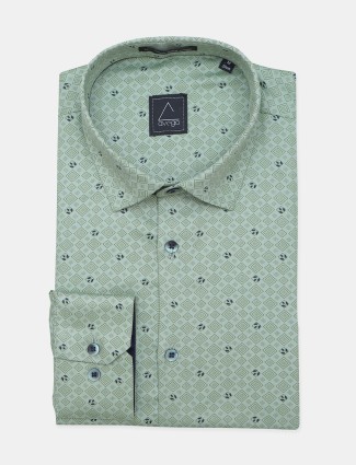 Avega presented pista green printed formal shirt in cotton