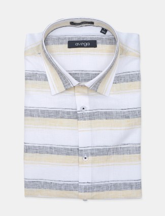 Avega presented white and yellow stripe pattern formal linen shirt