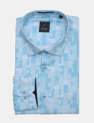 Avega printed aqua cotton style formal shirt