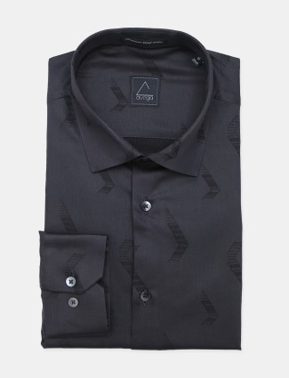 Avega printed black cotton formal wear shirt