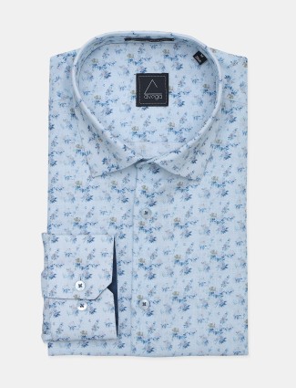 Avega printed blue cotton formal shirt for mens