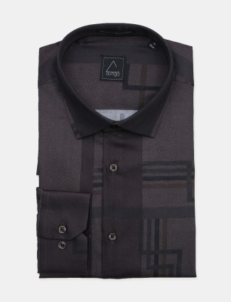 Avega printed dark brown formal shirt for men