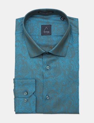 Avega printed peacock blue cotton shirt