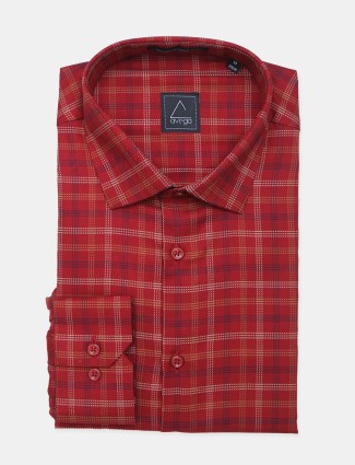 Avega red color cotton fabric checks shirt