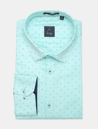Avega sea green color printed slim fit cotton shirt