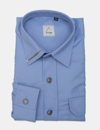 Avega solid blue cotton formal shirt