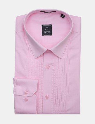 Avega solid pink cotton formal shirt for mens