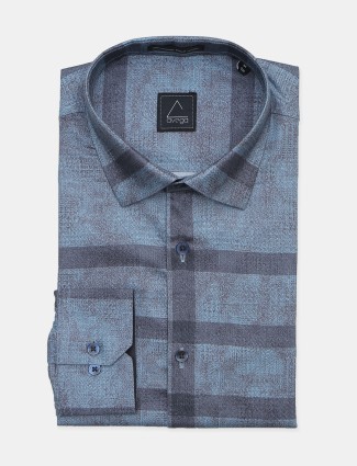 Avega steel blue color printed cotton fabric shirt