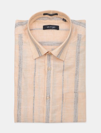 Avega stripe peach color slim fit shirt in linen