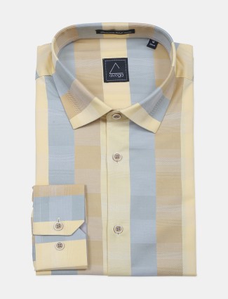 Avega yellow cotton formal wear stripe shirt