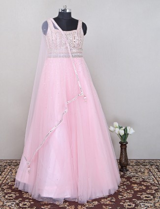 Awesome wedding and party wear net gown in baby pink